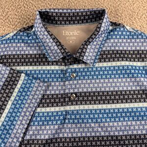 Etonic Polo Shirt Mens M Blue Striped Geometric AOP Print Performance Golf